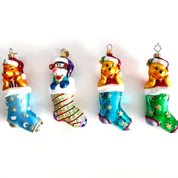Rare Christopher Radko Disney WINNIE THE POOH Teal Blue Stocking Glass Ornament - Picture 9 of 9